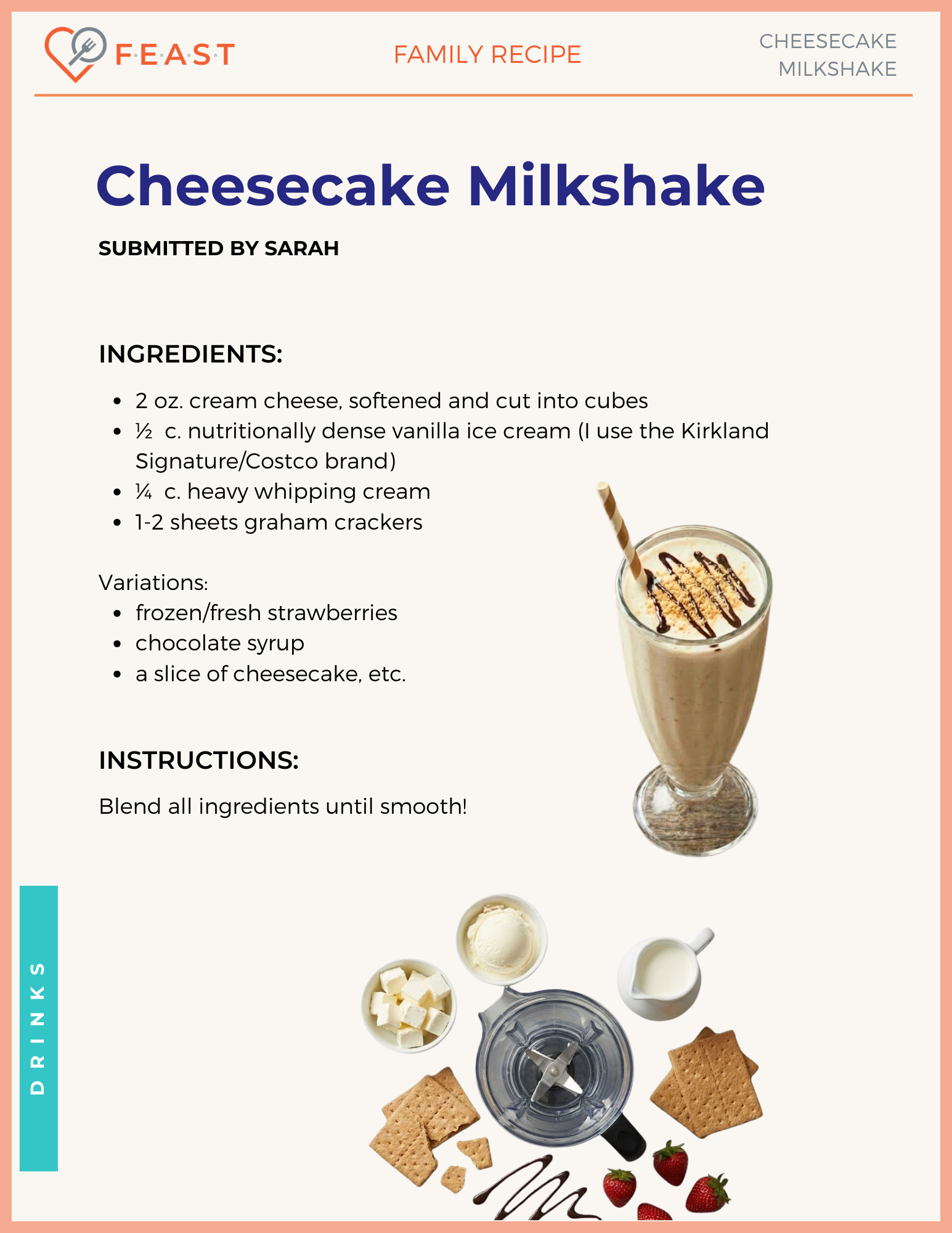 Cheesecake Milkshake recipe card