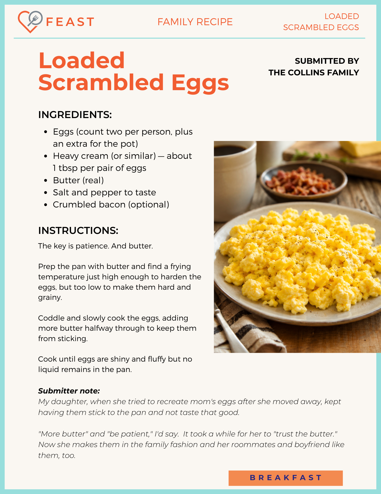 Loaded Scrambled Eggs recipe card